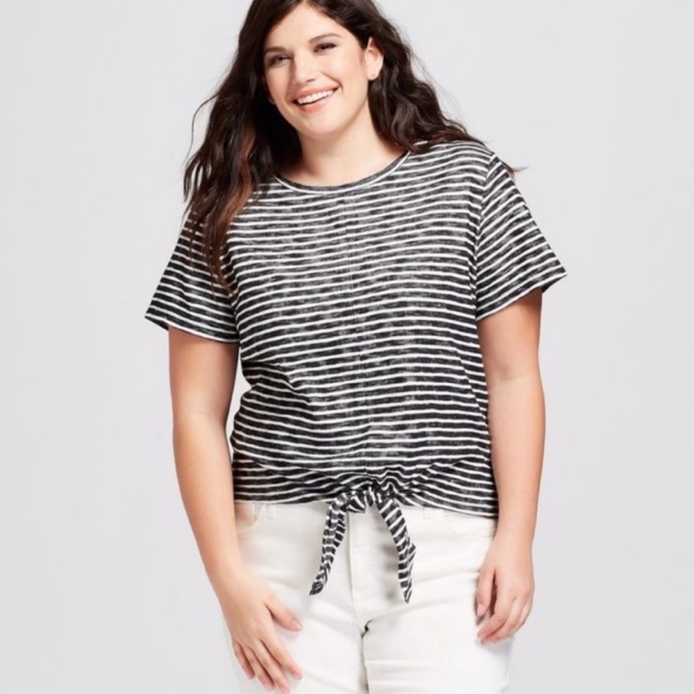 a new day Black and White Striped Tie-Front Short Sleeve Top